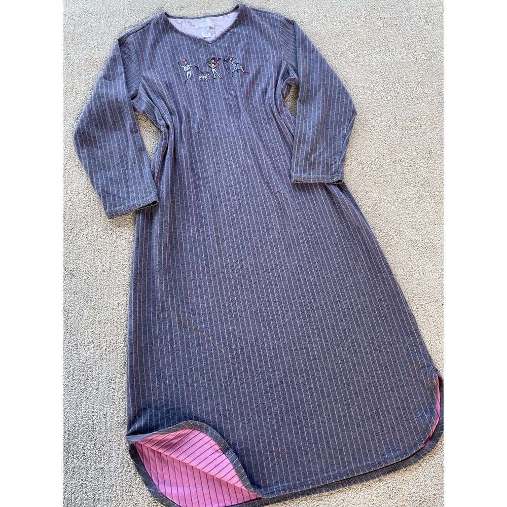 🔥Cabernet Striped Gray Lounge Sleepwear Dog Walking Chores Embroidered Gown